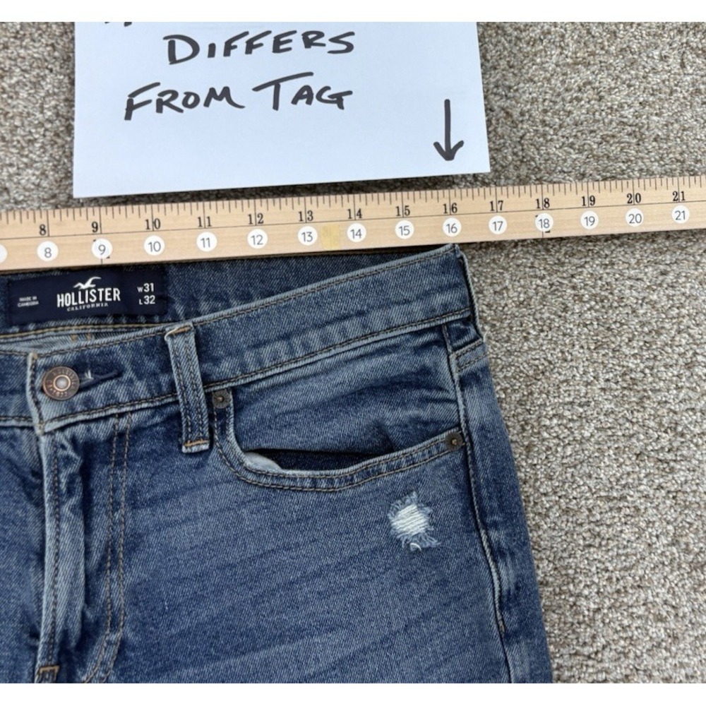 Hollister Epic Flex Skinny Jeans Mens 31x32 (Fits 32x31) Blue Rip & Repair Wash - Picture 8 of 11